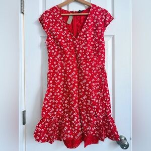 J. Crew Red Floral Faux Wrap Dress NWT